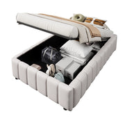 Letti contenitori 90x200 cm; contenitore idraulico; lino; beige (Senza materasso)