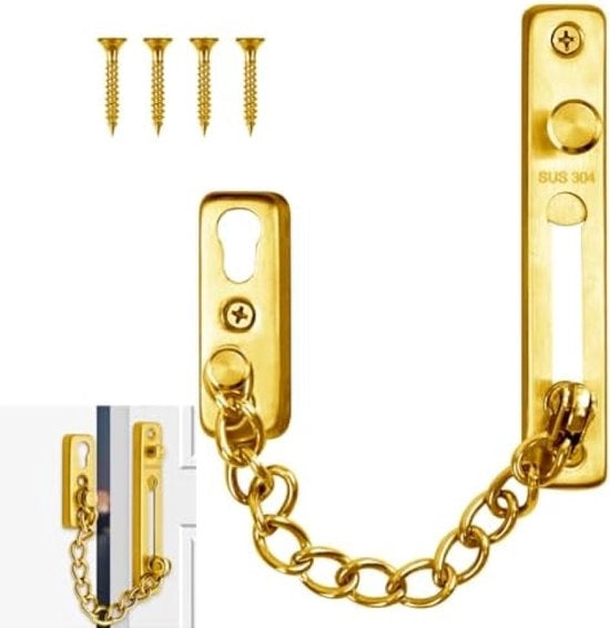 Catena di Sicurezza in Acciaio Inossidabile 304 - Extra Sicurezza per Casa, Hotel e Appartamento - Facile da Installare - Color Oro