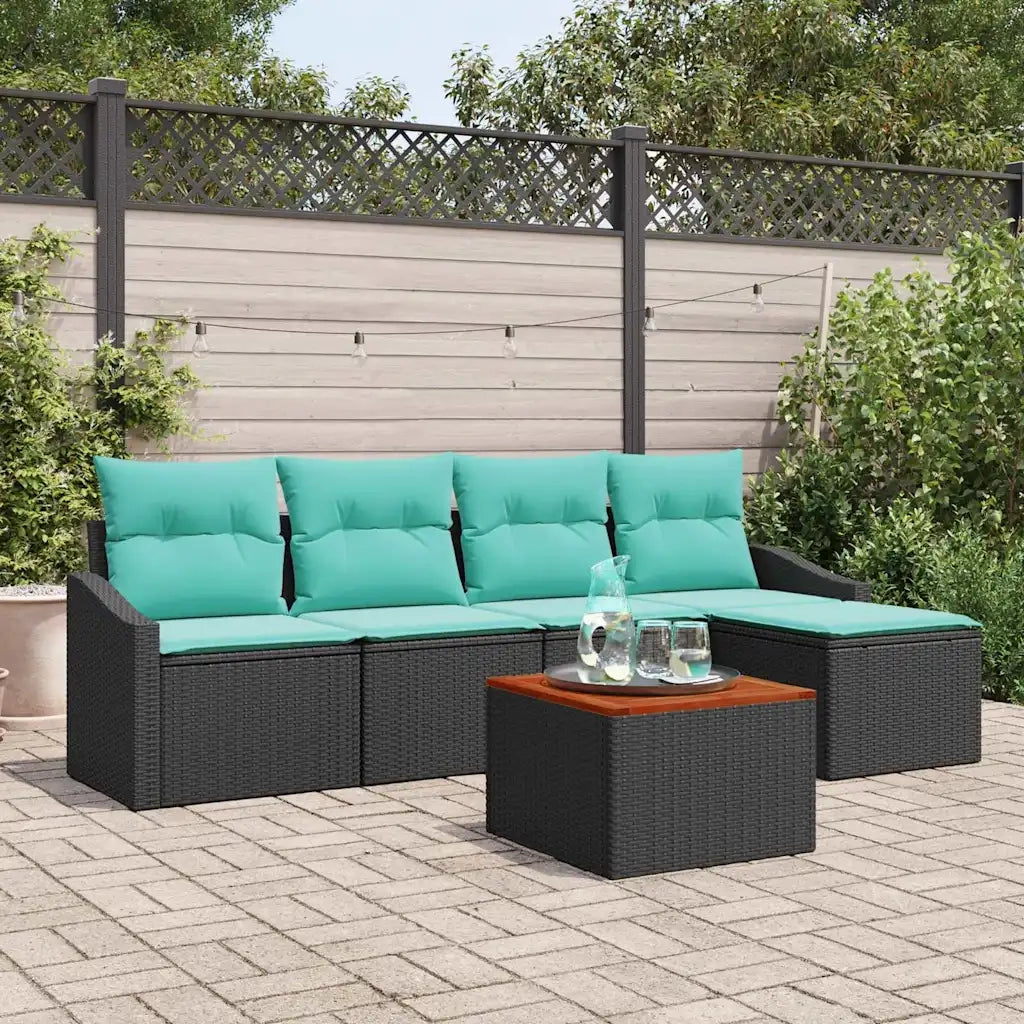 Set Divano da Giardino con cuscino 6 pcs Nero polyrattan