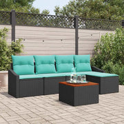 Set Divano da Giardino con cuscino 6 pcs Nero polyrattan