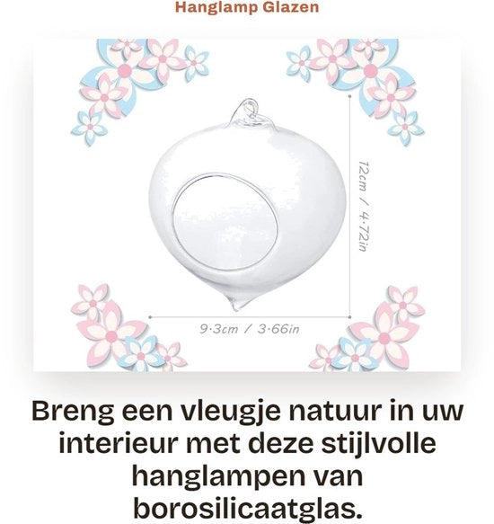 Lampada da Sospensione Resistente - Vaso di Vetro - Terrario - Porta Piante - Vaso per Fiori - 9,3 x 12 cm - Porta Piante da Parete