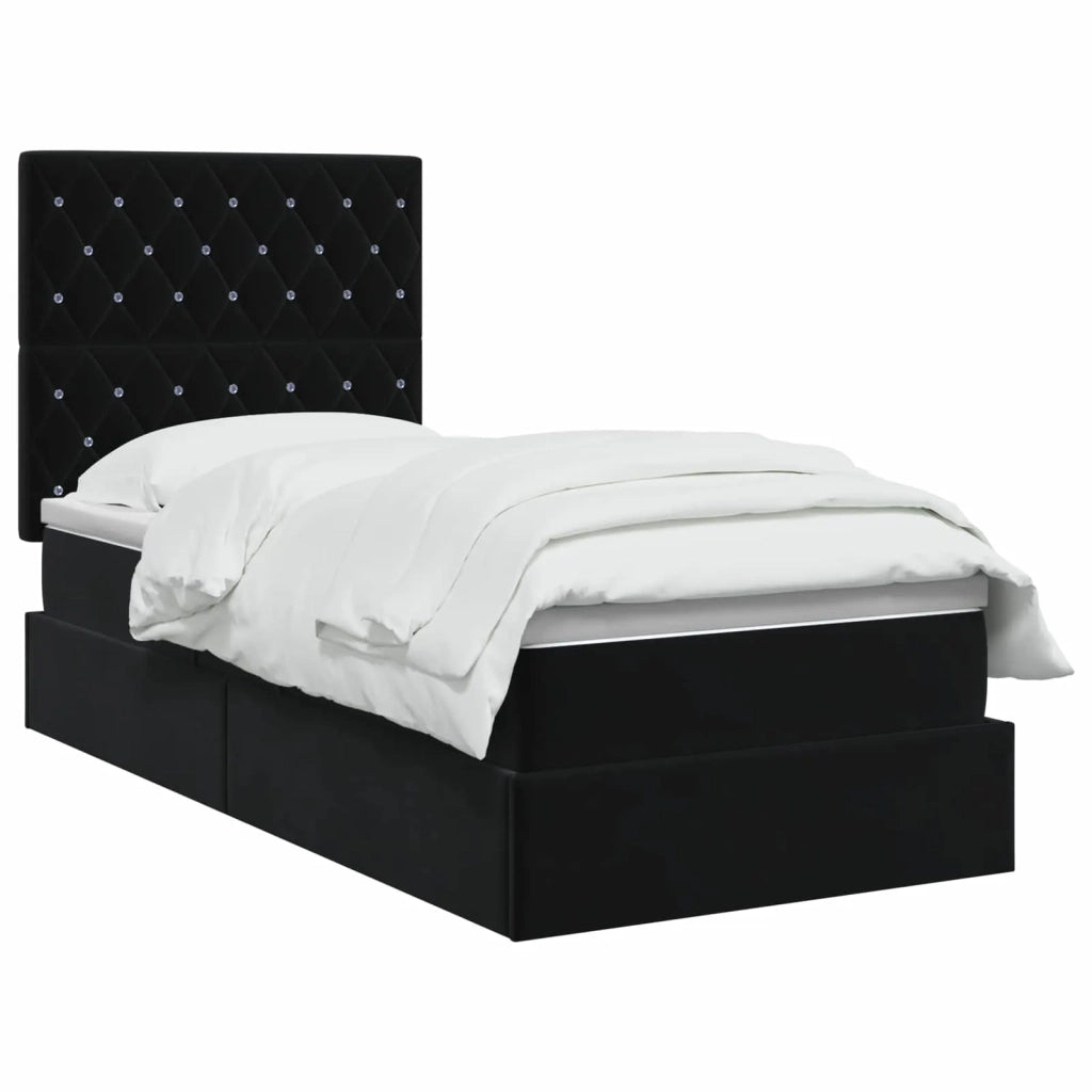 Letto con contenitore LED e materasso Nero 100 x 200 cm Velluto 3460052