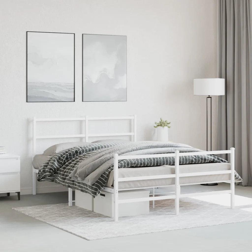 Letto matrimoniale | Letto per adulti | Giroletto con Testiera e Pediera Metallo Bianco 135x190 cm