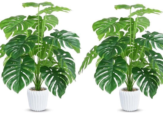 Set di 2 piante artificiali Monstera con vaso, 70cm piante artificiali, piante artificiali per bagno, ufficio, cucina, decorazione camera