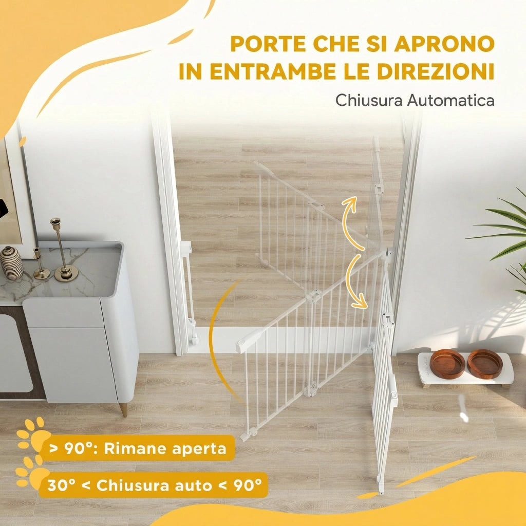 Cancelletto di Sicurezza per Cani. 74.5-111.5x74.5 cm. Scale. Chiusura Automatica. Apertura con Una Mano. Bianco