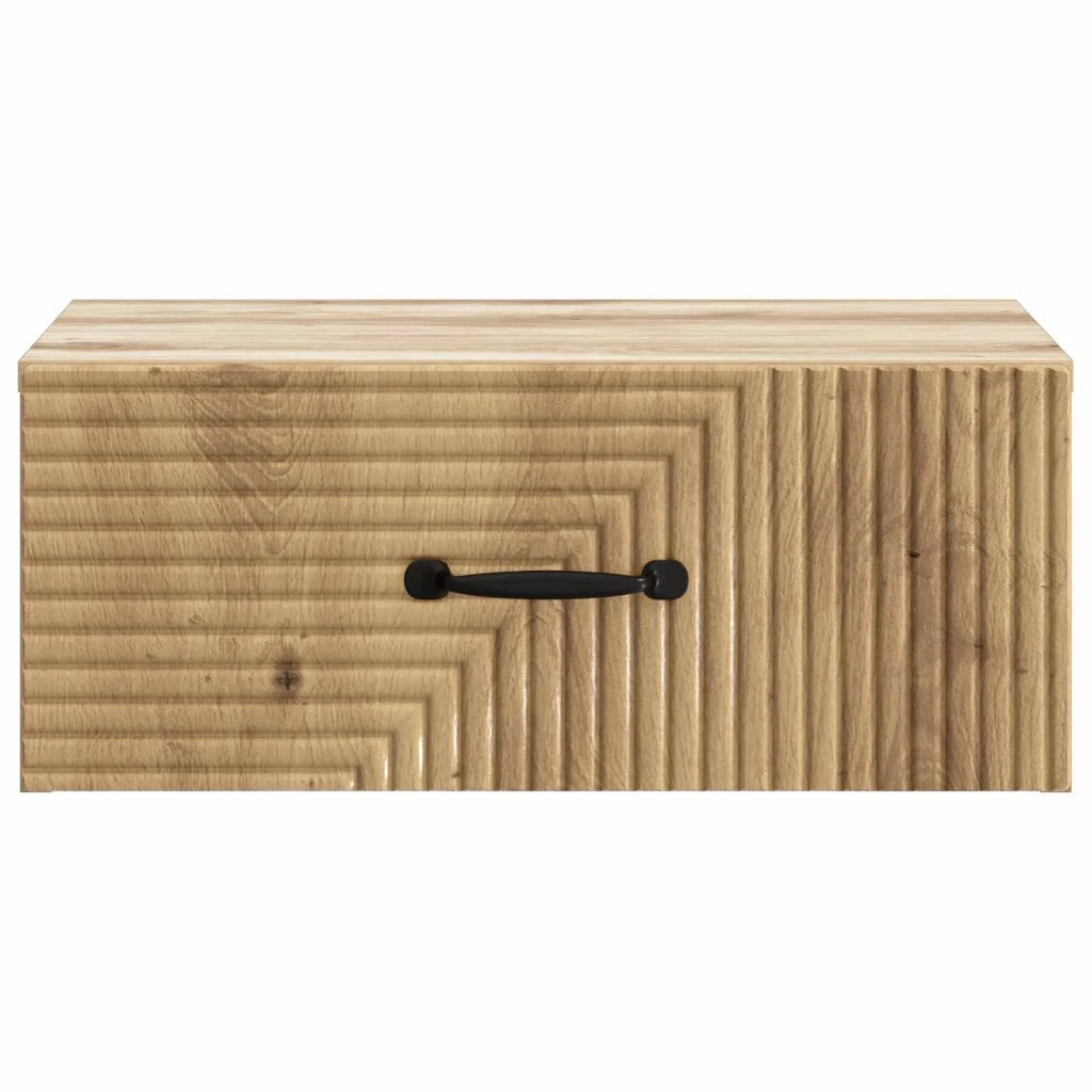 Set di 2 Comodini | Armadio da Notte | Mobiletto da notte a muro con cassetto Rovere Artigianale