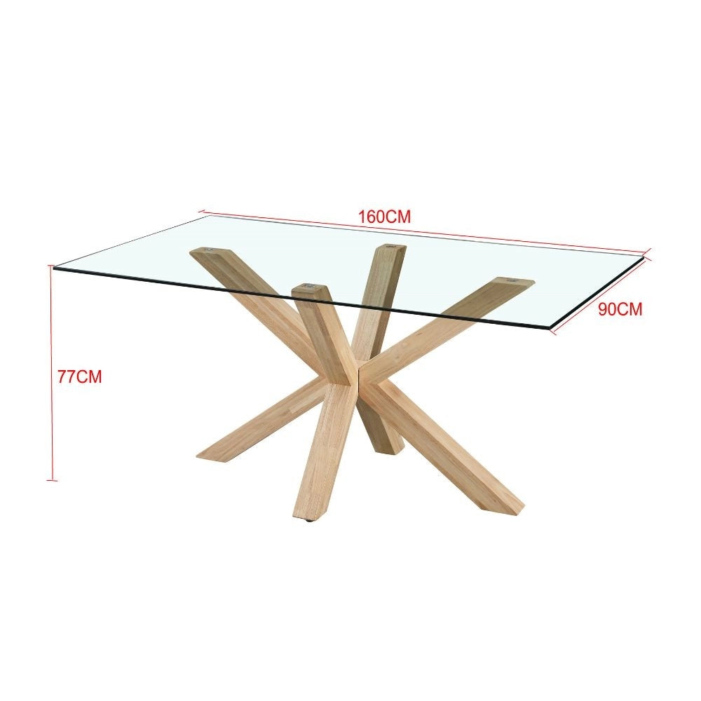 Tavolo Beia in vetro temperato con gambe in legno 160x90x77H