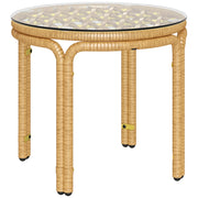 Tavolino da salotto rotondo in polirattan con piano in vetro ¨C zephmum ¨C giallo ?50 cm