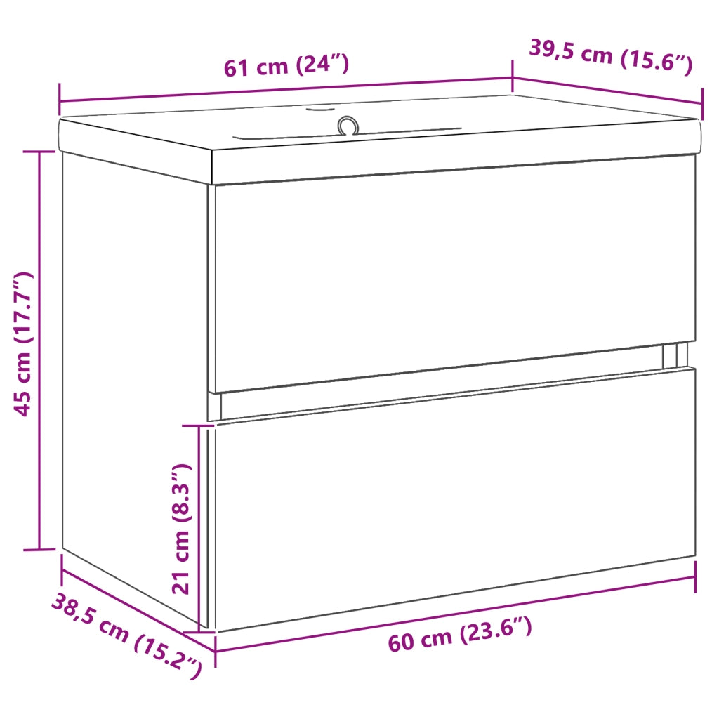 Mobile per Lavabo  con Lavabo Integrato in Quercia Nera in Legno MDF