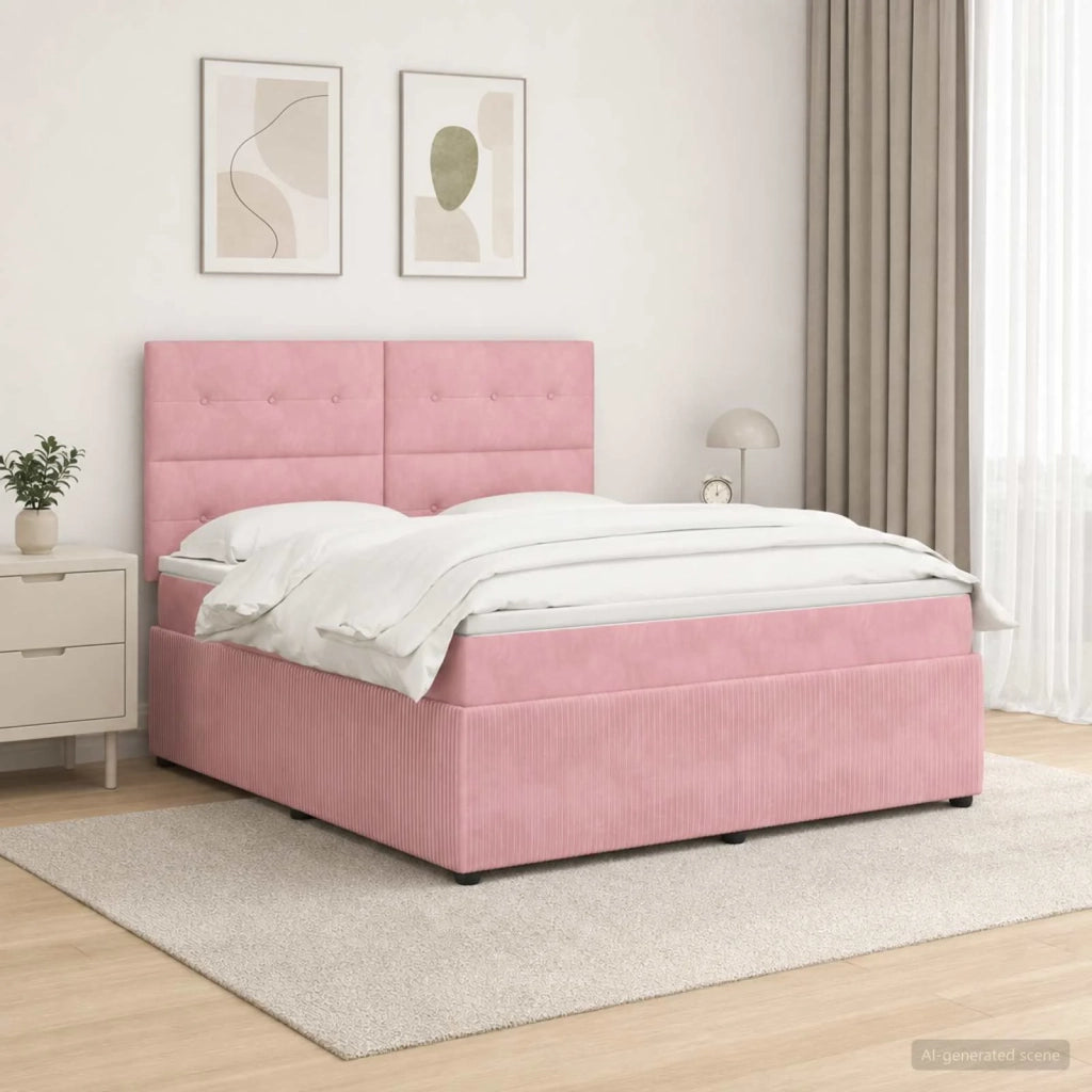 Letto Box Spring LED con Materasso Rosa 180 x 200 cm Velluto 3456124