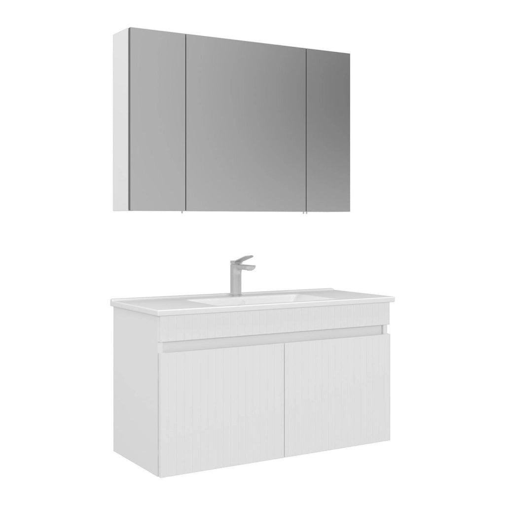 Set mobile lavabo con specchio (2 pezzi) "Tivoli 100" - 100 x 45 x 66 cm - Bianco opaco