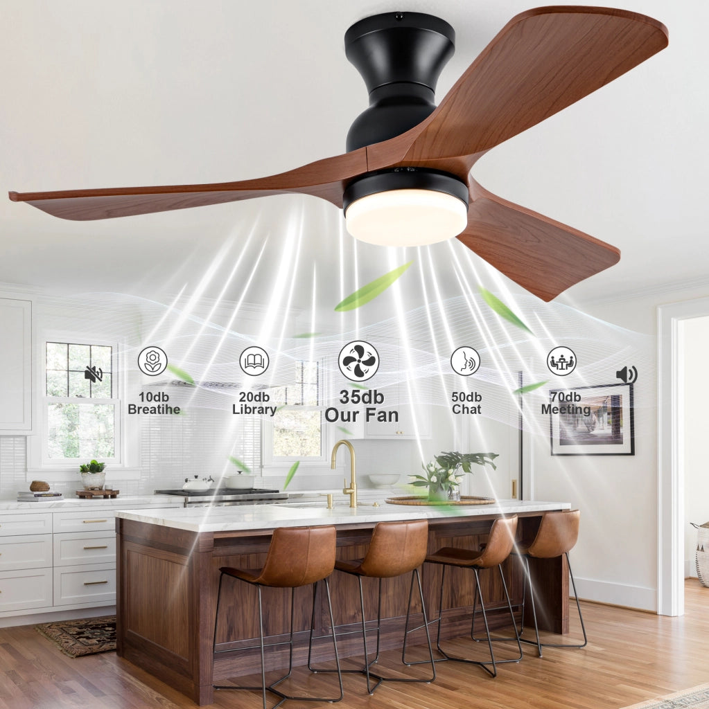 Ventilatore a soffitto 42" con luce LED, 3 pale ABS, 3CCT, motore DC, noce e nero