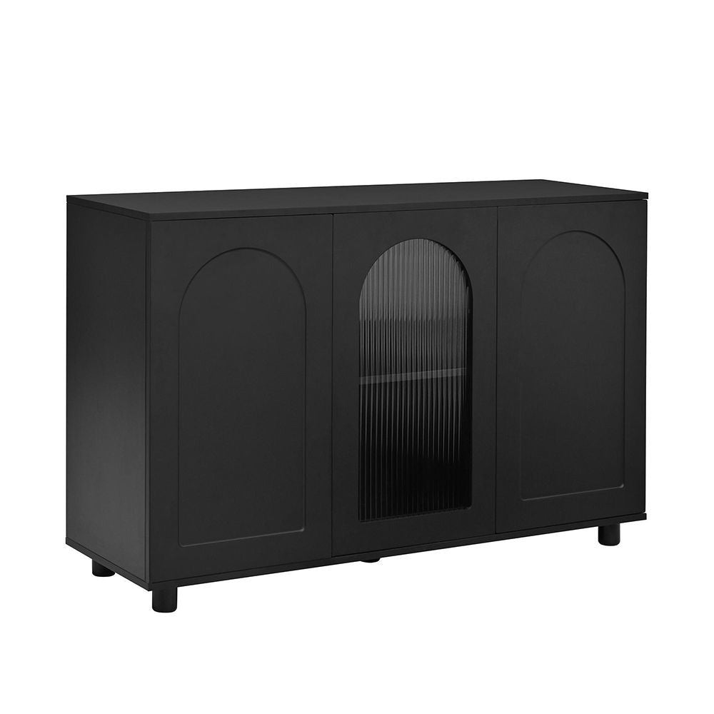 Buffet a forma di U - Xylo - Nero, porta in vetro, design rimbalzante