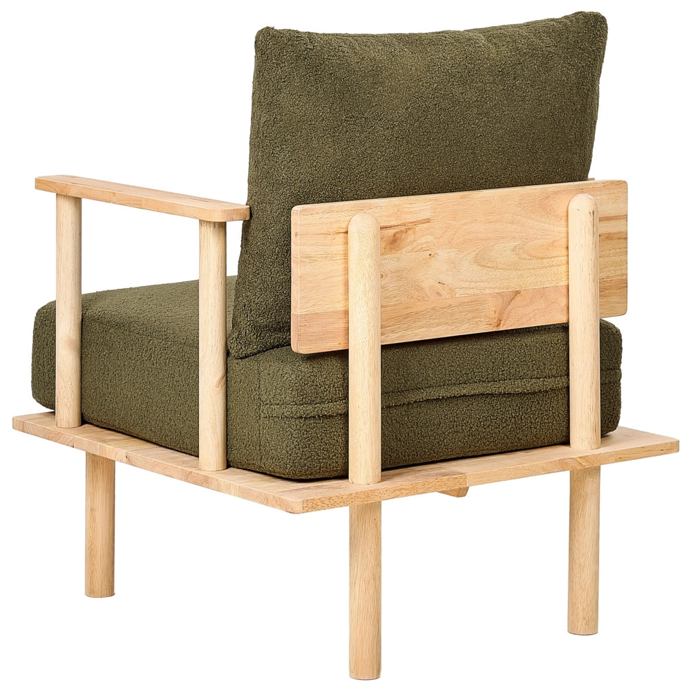 Set da salotto Tessuto verde scuro Boucle Struttura con gambe in legno Divano 2 posti Divano e Poltrona Soggiorno