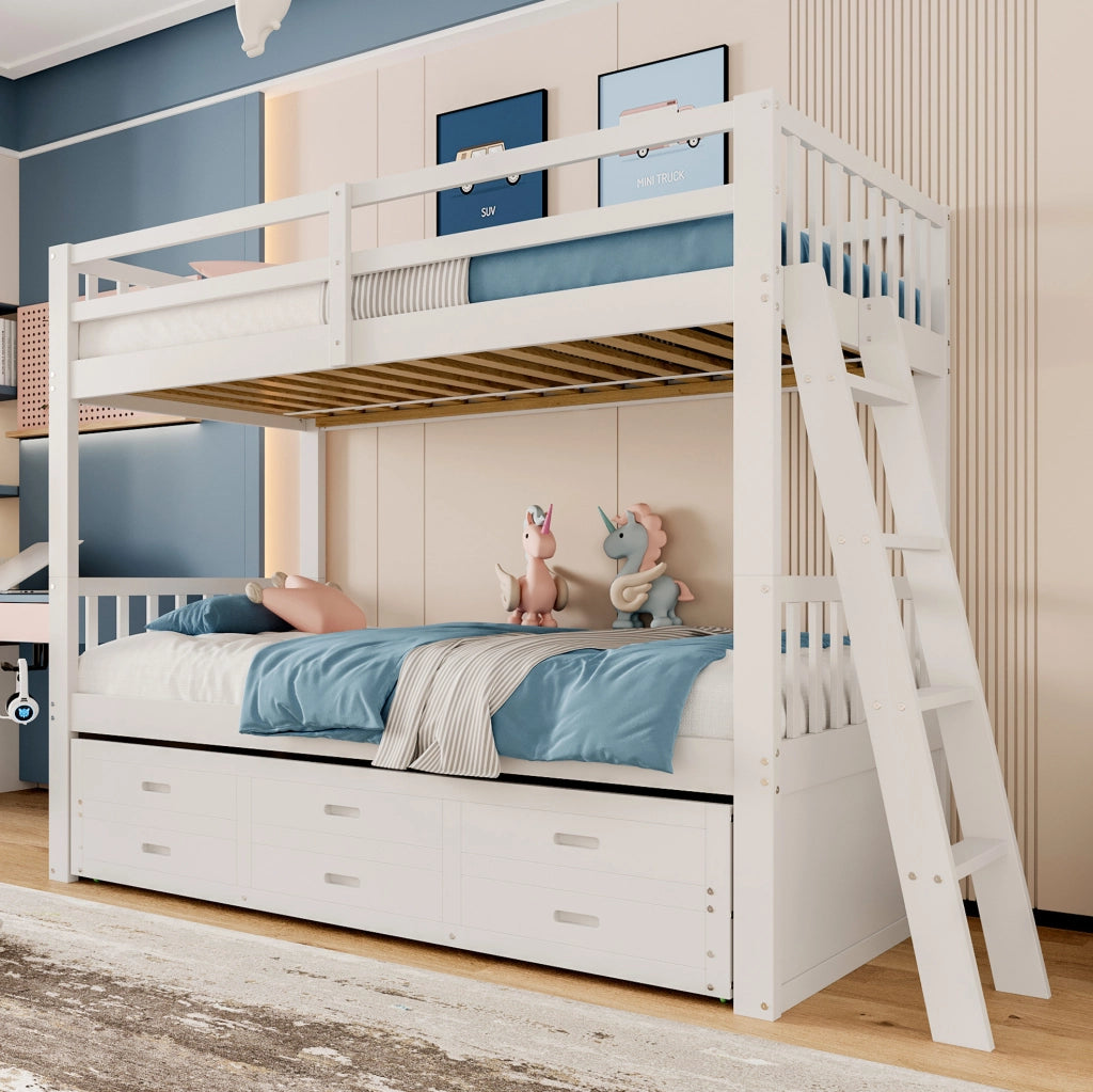 Letto a castello 90x200 cm con letto estraibile e 3 cassetti
