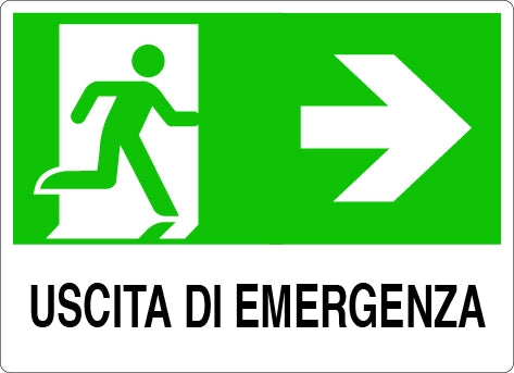 CARTELLO SEGNALETICO USCITA DI EMERGENZA DESTRA  cm. 30x20 10.00 pz