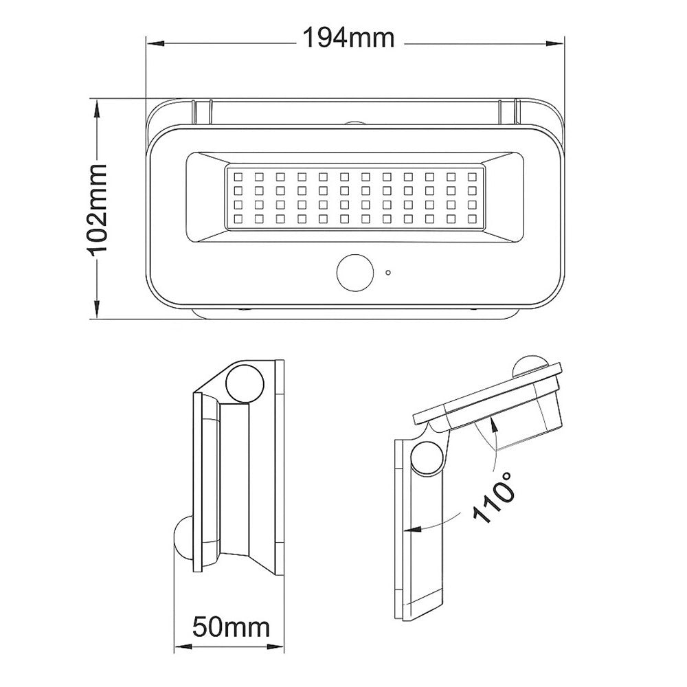 Trade Shop - Lampada Applique Proiettore Led Muro Con Pannello Solare Sensore Pir Esterno Ip65 Tk13-50f -