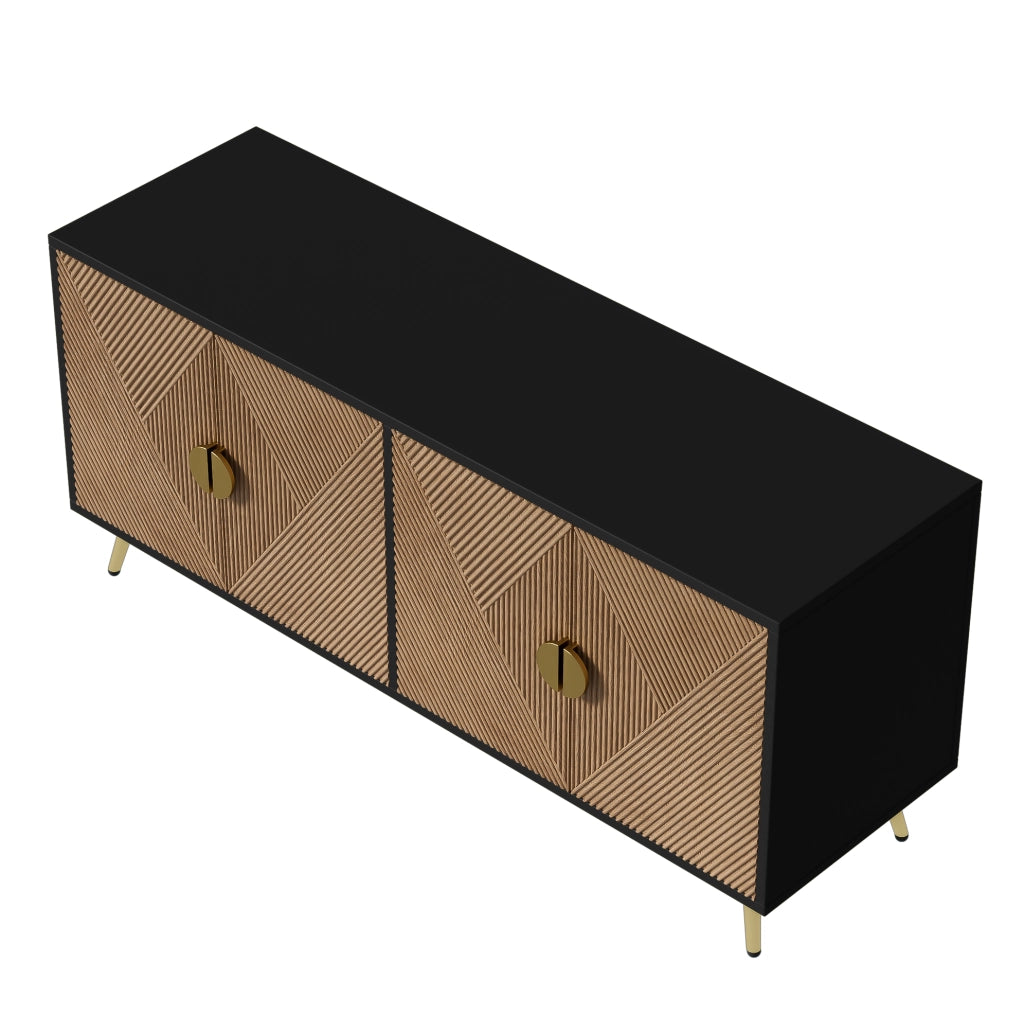 Credenza 160x40x75 cm a 4 ante con chiusura ammortizzata; MDF e pannello truciolare nero e legno