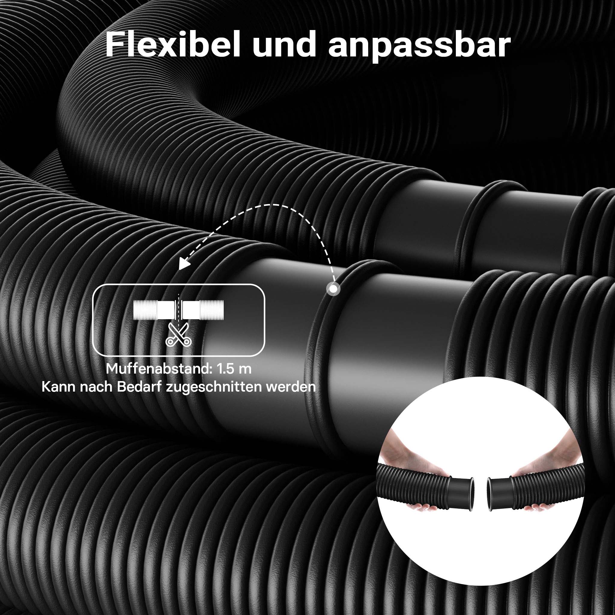 Tubo per piscina nero, 30m Ø 38 mm, sezionabile ogni 1,5 m, galleggiante, in resina 190 g/m Made in EU