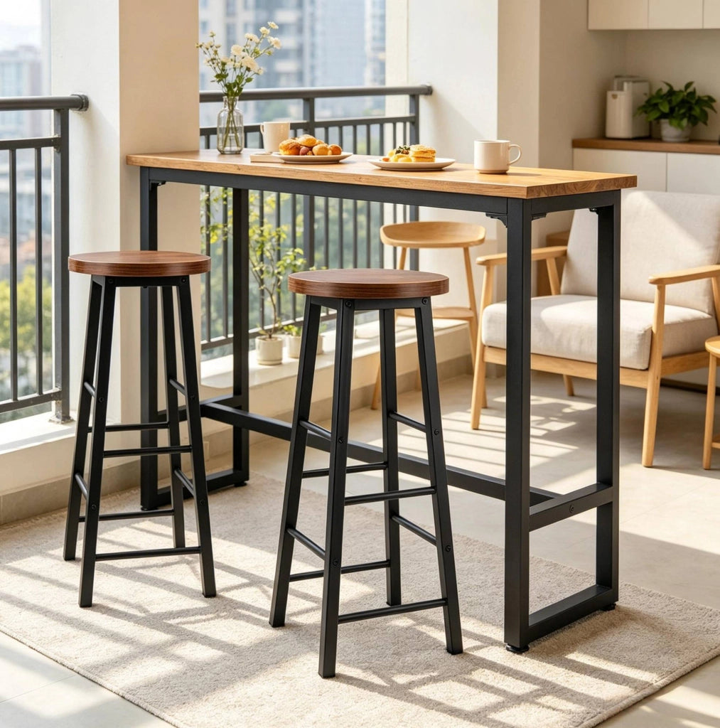 Set di 2 sgabelli da bar ULEVR altezza 71 cm in MDF e metallo, con poggiapiedi, marrone
