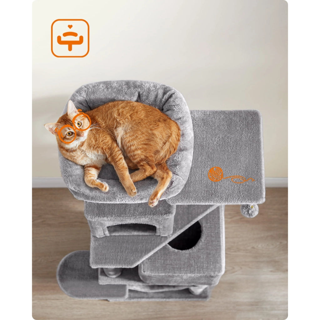 Tiragraffi a Torre Oskar in Peluche Grigio con Amaca