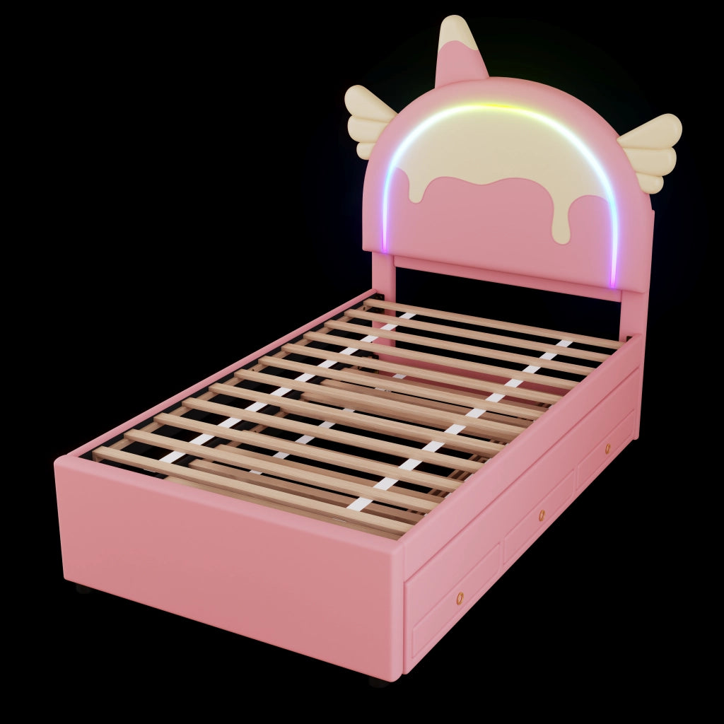 Letto Unicorn Kids 90x200cm con letto a trazione in rosa