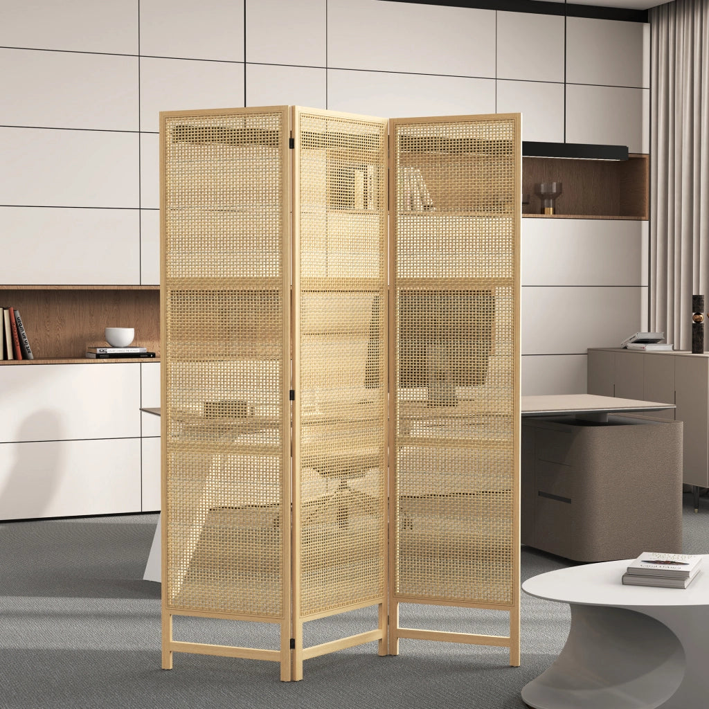 PARAVENTO Set da 3 pezzi 135x180 cm in rattan colore naturale pieghevole