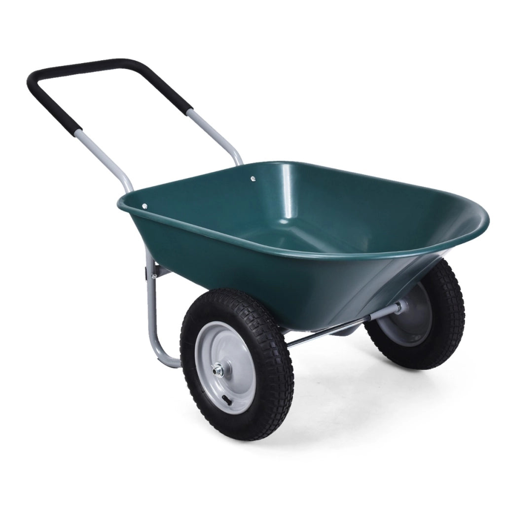 Carriola da giardino con 2 ruote e struttura in acciaio, Carrello resistente con capacit¨¤ di carico 100kg Verde-Attrezzi da giardino