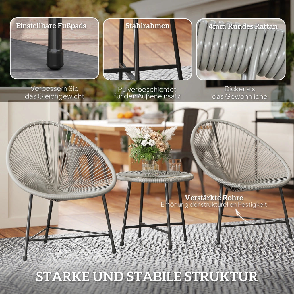 Set Giardino 3 Pezzi ¨C zephmum ¨C Grigio, Polyrattan, Acciaio