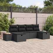 Set di divani da giardino a 6 pezzi con cuscini in rattan nero