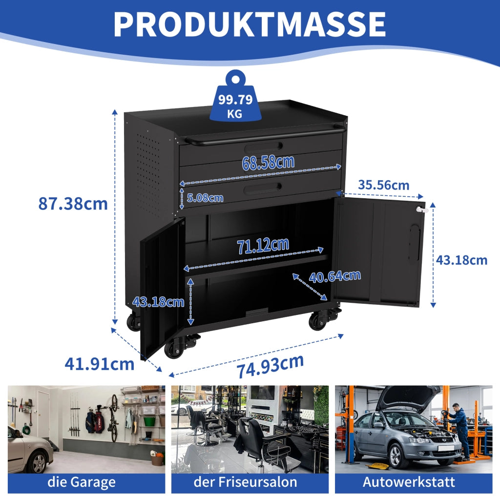 ARMADIO PORTAUTENSILI MOBILE 87,3x75x42 cm METALLO NERO 3 CASSETTI