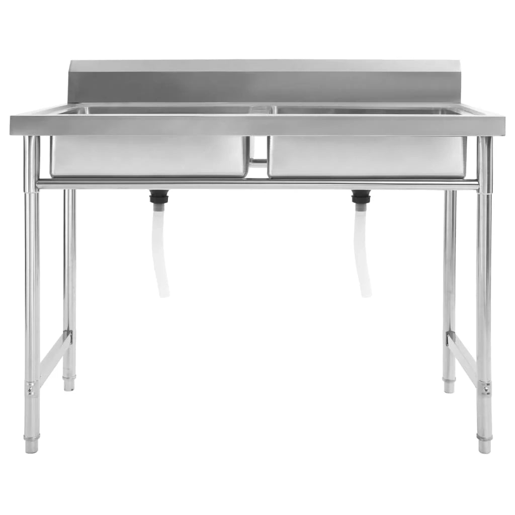 Lavello da cucina professionale a doppia vasca 120 x 60 cm in acciaio inox 02_0002332