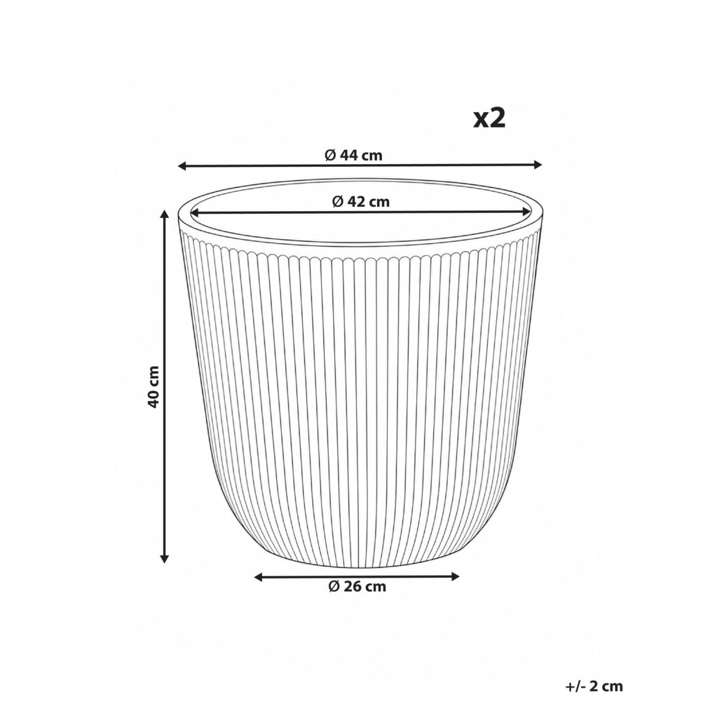 Set di 2 vasi da giardino grandi in materiale sintetico con effetto a coste per terrazzo, colore beige