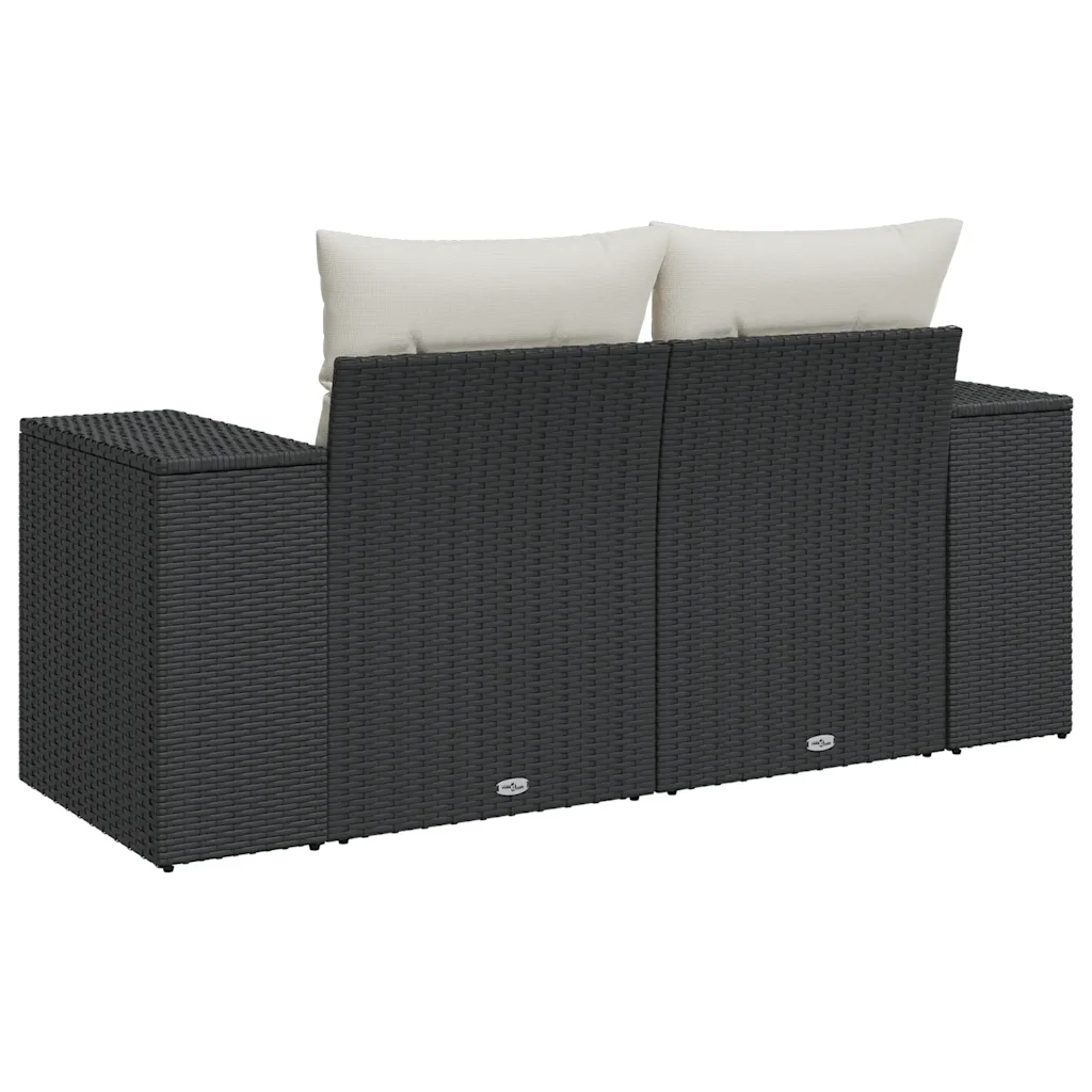 Divano da Giardino con Cuscini a 2 Posti-Sofa da Giardino-Divano da esterno Nero in Polyrattan 469178