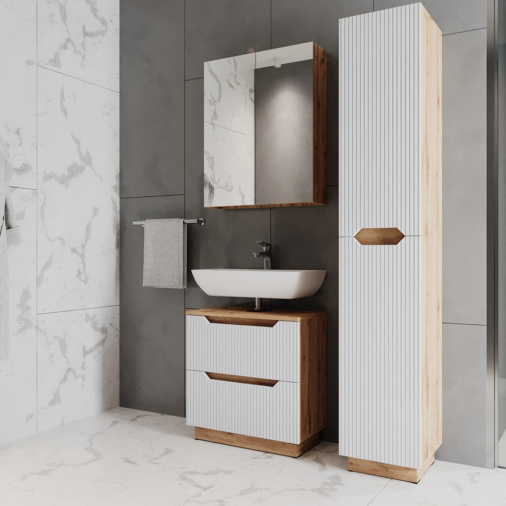 Vicco Set di mobili da bagno Rovere/bianco a strisce 3 parti