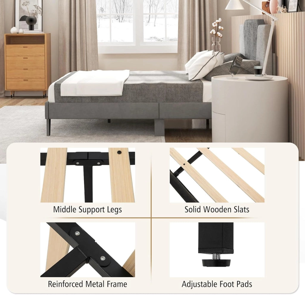 Telaio per letto con testiera imbottita, base per materasso in legno a doghe di legno, struttura per letto moderno, per camera degli ospiti, camera da letto, facile montaggio, 140 x 200 cm
