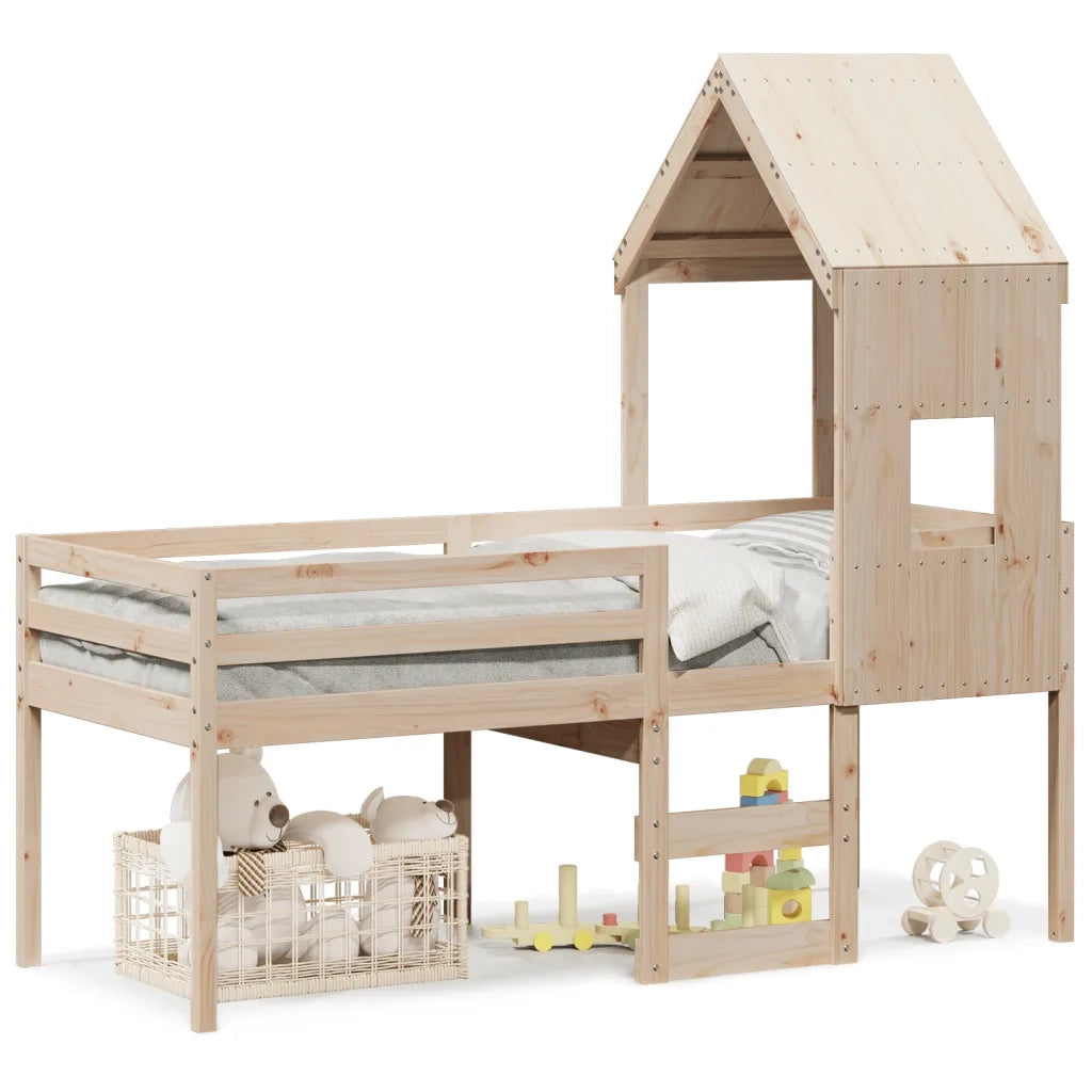 vidaXL Letto a Soppalco con Tetto 90x200 cm in Legno di Pino