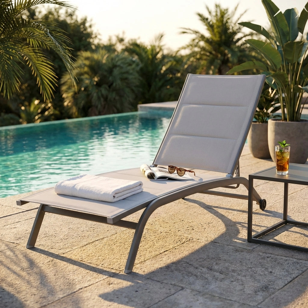 Lettino da Giardino Impilabile in Alluminio Textilene cm 161x62x92 5 - TOM