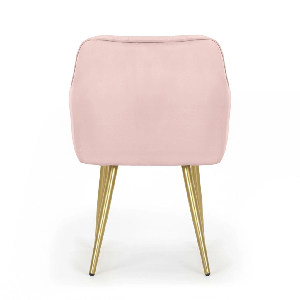 Set di 6 Sedie in velluto con cuciture verticali FLORENCE Rosa Cipria gambe oro