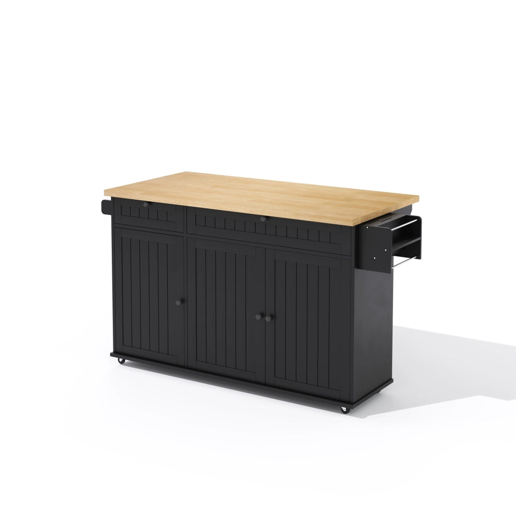 Isola cucina 137x70x89.5 cm con piano ribaltabile in MDF naturale e nero