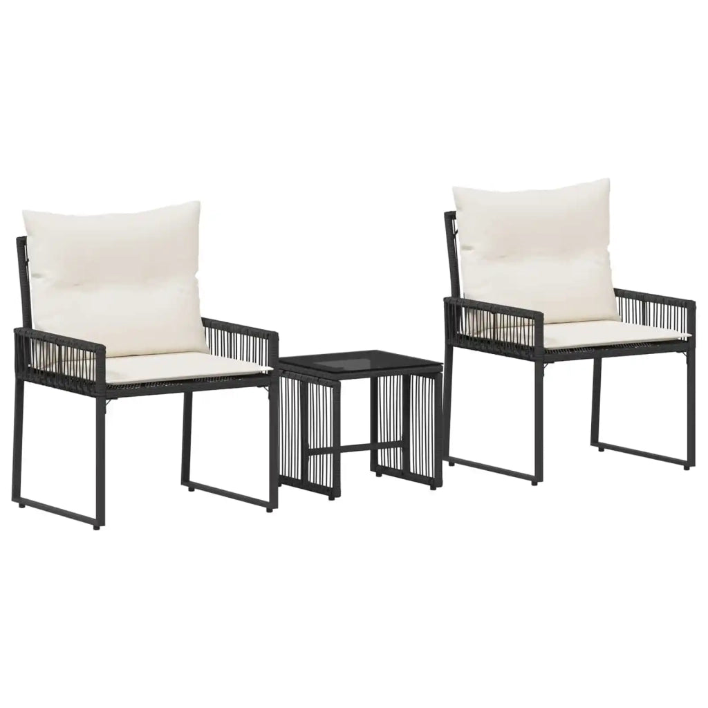 Set di Mobili da Esterno 7 pcs Nero e Bianco Crema polyrattan