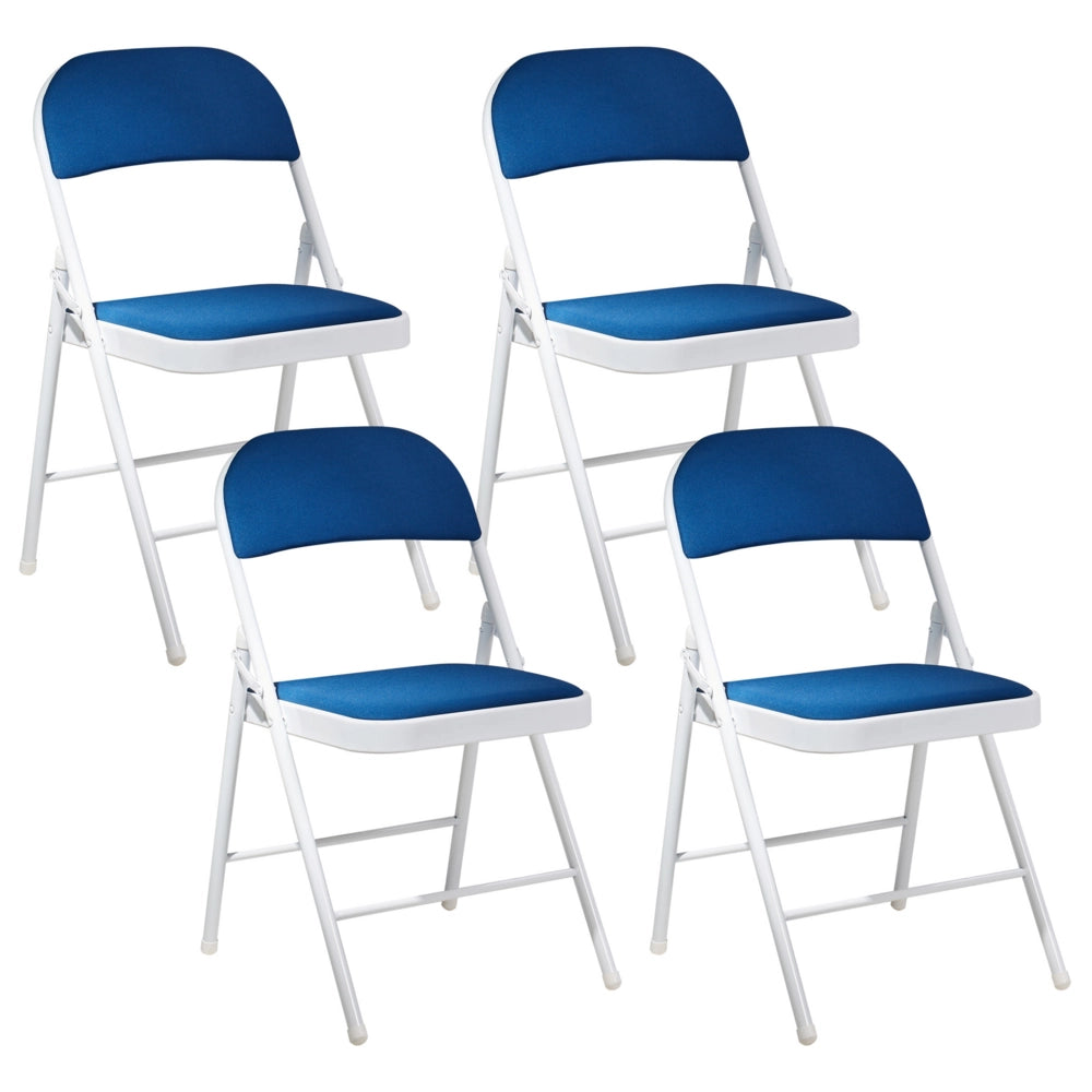 Set 4 Sedie Pieghevoli in Metallo blu e bianco sedile e schienale imbottiti