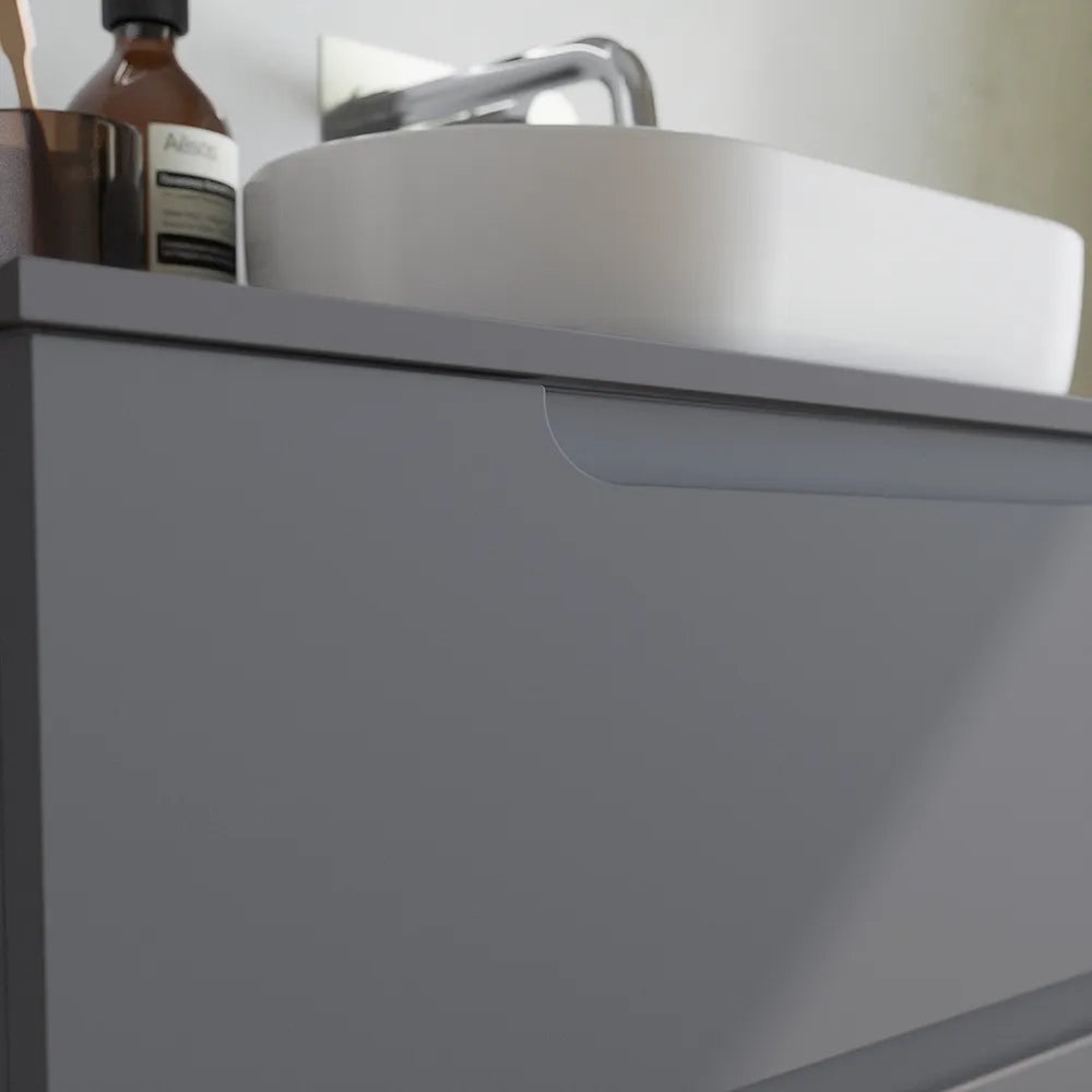 Mobile bagno sospeso 70 cm due cassetti grigio opaco con top | Ardenne