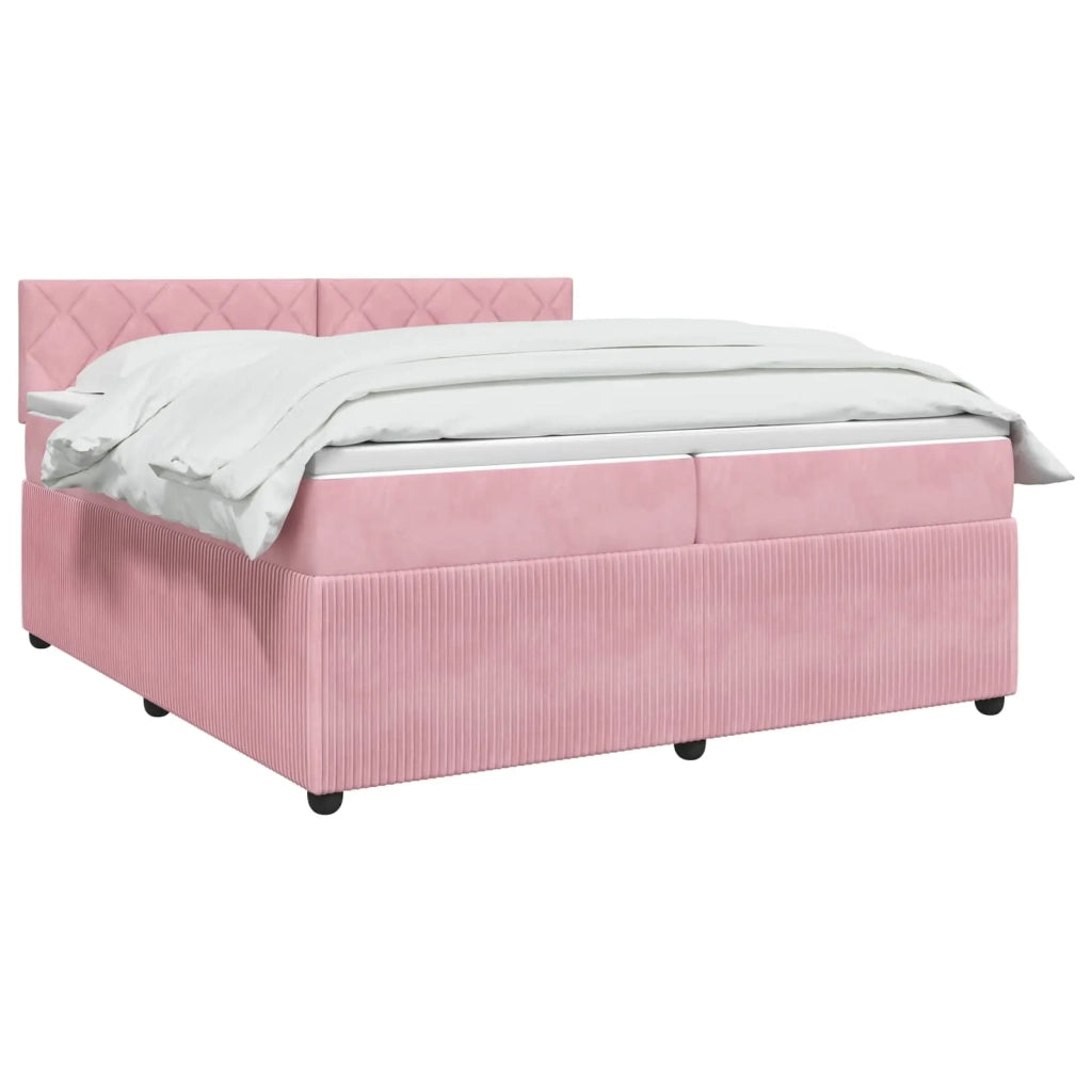 Letto box spring con materasso Rosa 200 x 200 cm Velluto 3451756