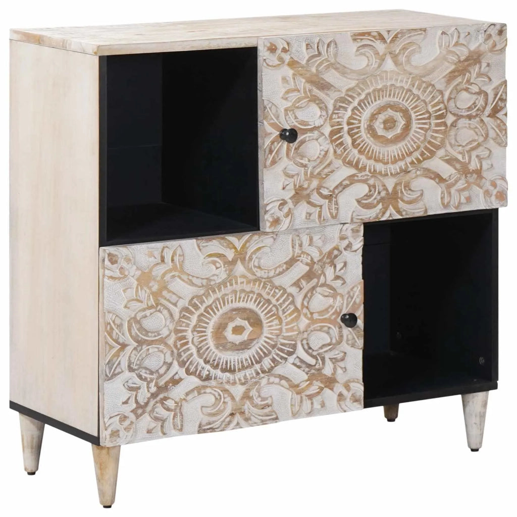 Credenza Bianco 80 x 33,5 x 75 cm Legno di mango massello 4018395