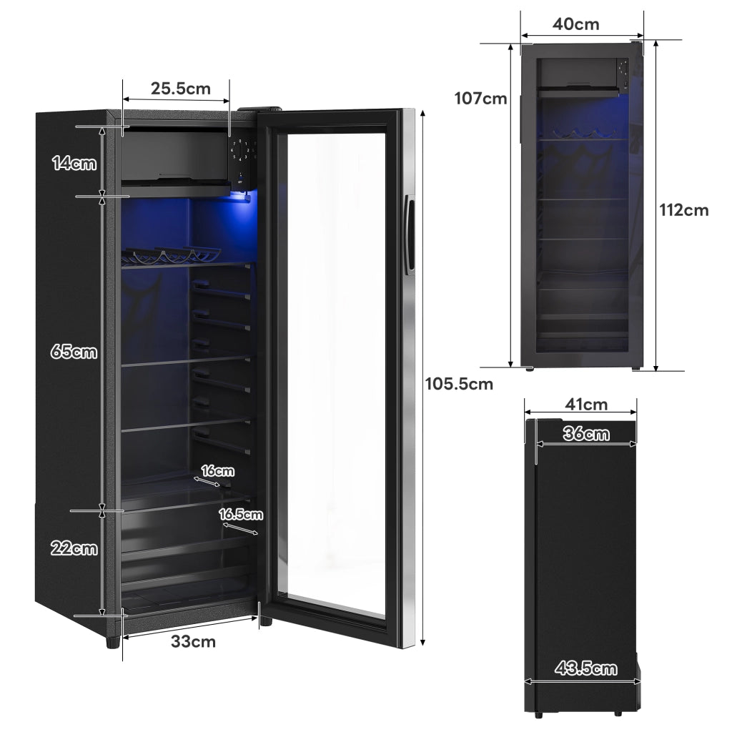 Frigorifero Combinato 128L con Freezer 8L ¨C MINIMAL ¨C Compressore, LED Blu, Ripiani Regolabili