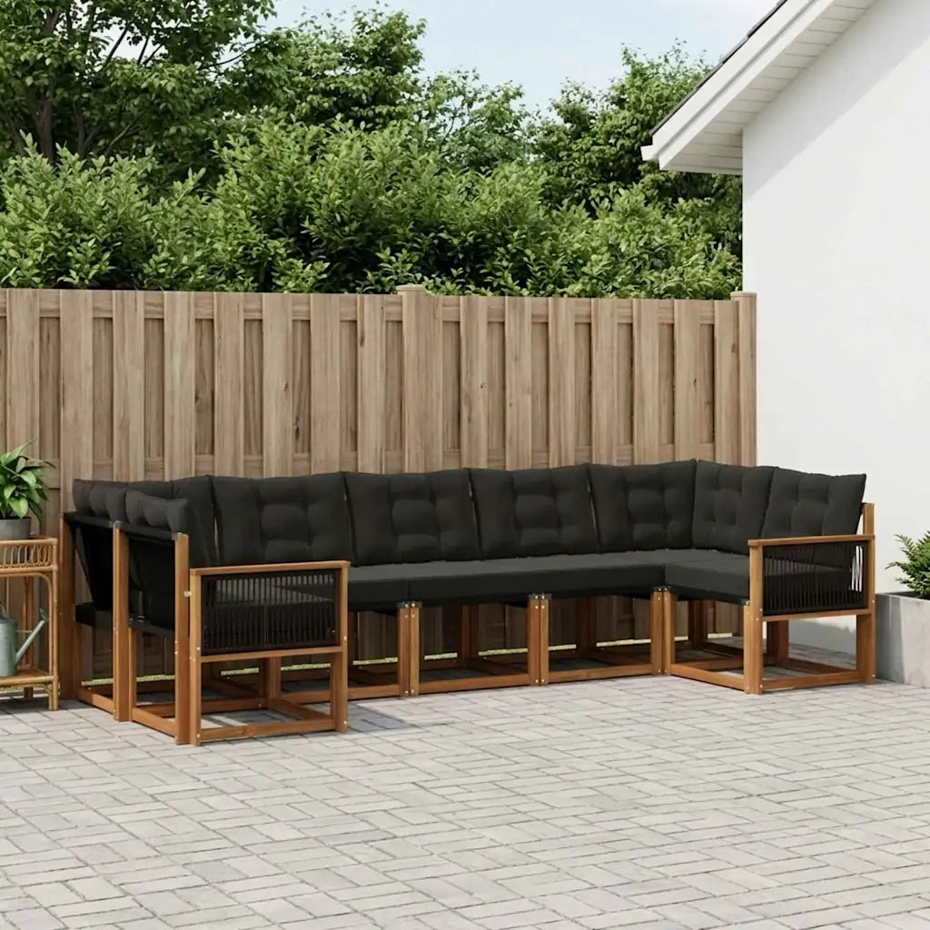 Set di divani da esterno con cuscino 7 pcs Naturale e Nero 3382192