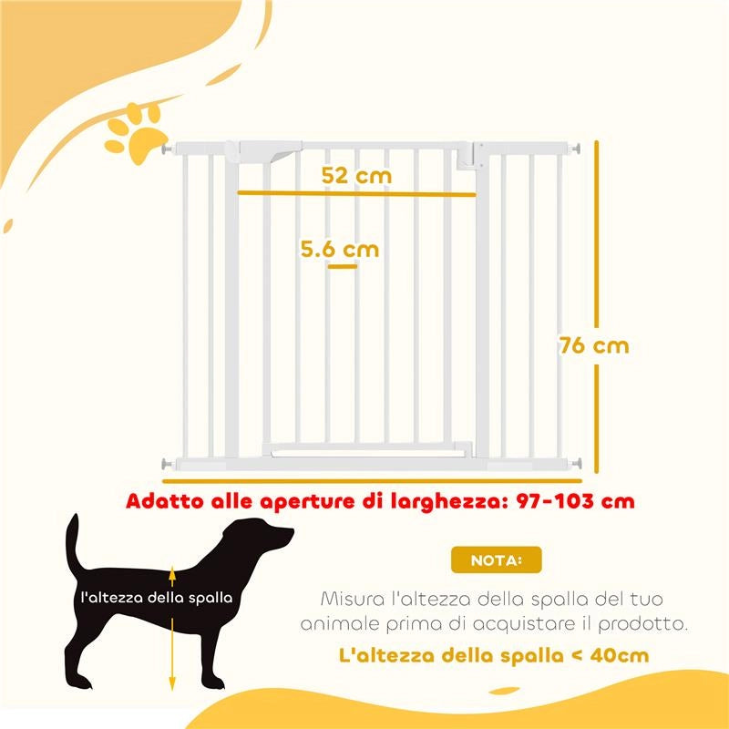 CANCELLINO DI SICUREZZA PER BAMBINI E ANIMALI, CHIUSURA AUTOMATICA E MONTAGGIO A PRESSIONE, 76-103X76 CM, BIANCO