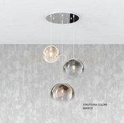 SOSP. BIANCO 3 LUCI TONDO VETRI (1 PICCOLO AMBRA+1 MEDIO FUME'+1 GRANDE BRONZO) 1194BI-S3 TMIX-MC