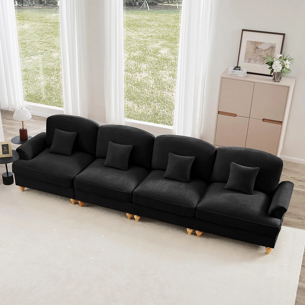 Divano 4 posti grande - Xylo - Stile mid-century, chenille, nero